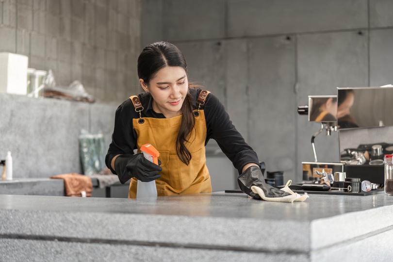 Commercial cleaners cleaning an office space